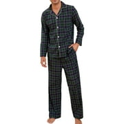 U2SKIIN Mens Plaid Pajama Set, Soft Print Pajamas for Men, Lightweight Warm PJS with Pockets(Navy-green Plaid, Large)