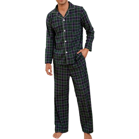 U2SKIIN Mens Plaid Pajama Set, Soft Print Pajamas for Men, Lightweight Warm PJS with Pockets(Navy-green Plaid, XX-Large)