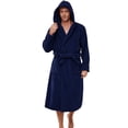thumbnail image 1 of U2SKIIN Mens Fleece Hooded Robe, Soft Lightweight Bathrobe Long Plush Loungewear,(Navy,2XL-3XL), 1 of 5