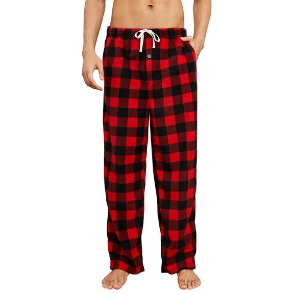 U2SKIIN Mens Fleece Pajama Pants, Comfy Plaid Lounge PJ Bottoms with Pockets,(Buffalo Plaid-Red,2XL)