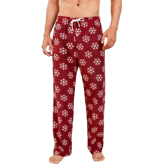 U2SKIIN Mens Fleece Pajama Pants, Comfy Plaid Lounge PJ Bottoms with Pockets,(Burgundy-snow,L)