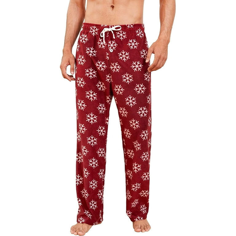 U2SKIIN Mens Fleece Pajama Pants Comfy Plaid Lounge PJ Bottoms with Pockets Burgundy snow S