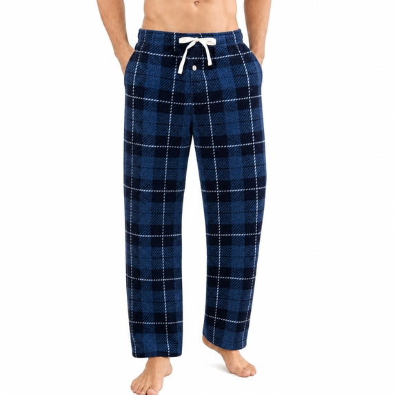 U2SKIIN Mens Fleece Pajama Pants, Comfy Plaid Lounge PJ Bottoms with Pockets,(Dark-Blue Plaid,S)