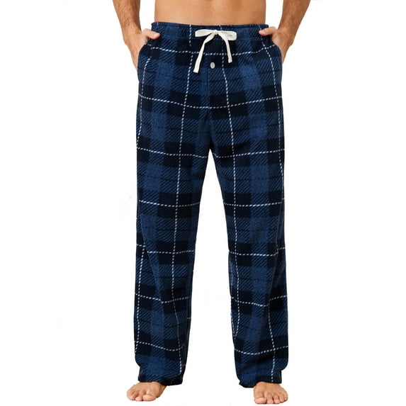 U2SKIIN Mens Fleece Pajama Pants, Comfy Plaid Lounge PJ Bottoms with Pockets,(Dark-Blue Plaid,XL)
