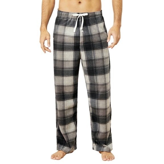 U2SKIIN Mens Fleece Pajama Pants, Comfy Plaid Lounge PJ Bottoms with Pockets,(Grey-Black Plaid,L)