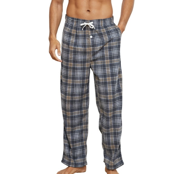U2SKIIN Mens Fleece Pajama Pants, Comfy Plaid Lounge PJ Bottoms with Pockets,(Grey-Yellow Plaid,XL)