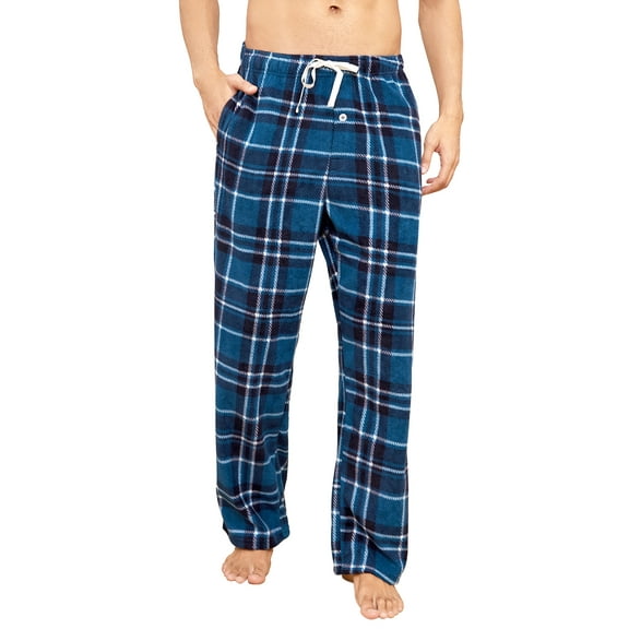 U2SKIIN Mens Fleece Pajama Pants, Comfy Plaid Lounge PJ Bottoms with Pockets,(Navy-green Plaid,S)