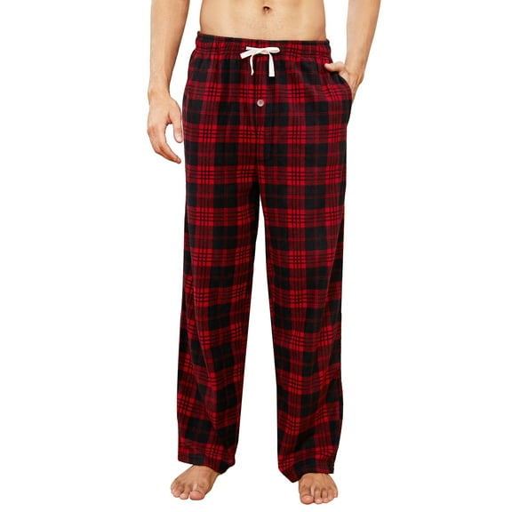 U2SKIIN Mens Fleece Pajama Pants, Comfy Plaid Lounge PJ Bottoms with Pockets,(Red-black Plaid,2XL)