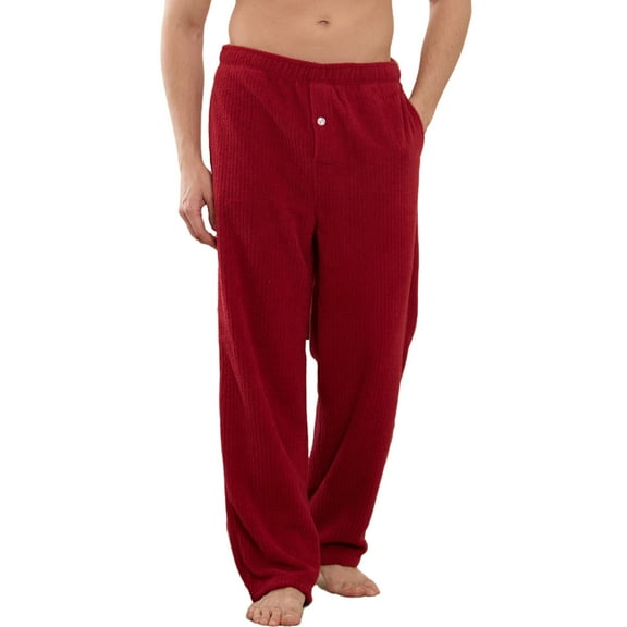 U2SKIIN Mens Fleece Pajama Pants, Soft Plush Lounge Bottoms with Pockets and Button Fly Warm Cozy Sleep PJ Pants(BURGUNDY, M)