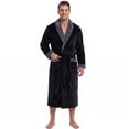 thumbnail image 1 of U2SKIIN Mens Fleece Robe, Plush Collar Shawl Bathrobe for Men Long Flannel Robes（Black/Dark Grey, Large-X-Large）, 1 of 6