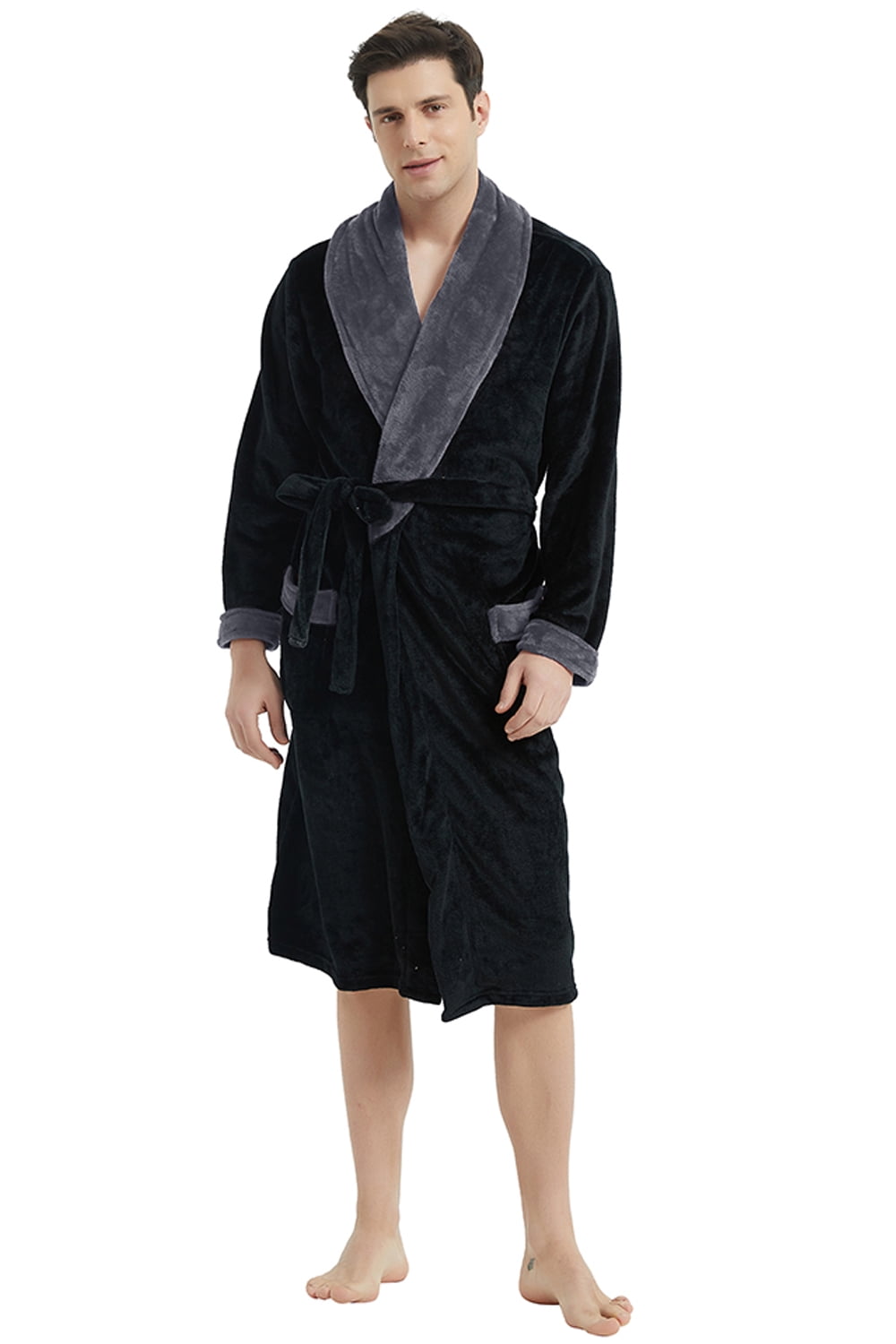 U2SKIIN Mens Fleece Robe, Plush Collar Shawl Bathrobe for Men Long