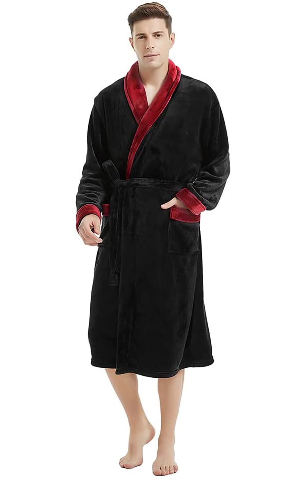 U2SKIIN Mens Fleece Robe, Plush Collar Shawl Bathrobe for Men Long