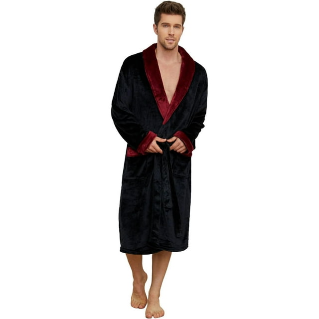 U2SKIIN Mens Fleece Robe, Plush Collar Shawl Bathrobe for Men Long