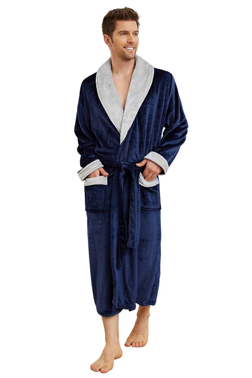 U2SKIIN Mens Fleece Robe, Plush Collar Shawl Bathrobe for Men Long