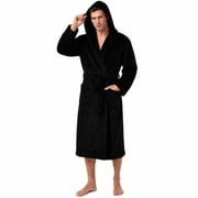 U2SKIIN Mens Hooded Fleece Robe，Plush Lightweight Soft Spa Bathrobe for Men (Black, L/XL)