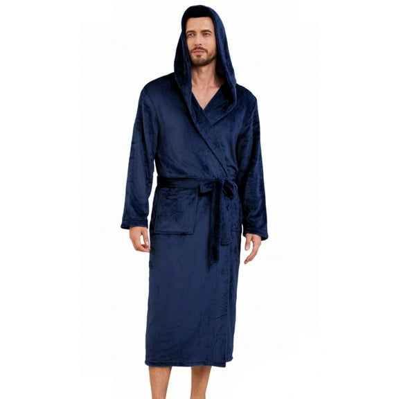U2SKIIN Mens Hooded Fleece Robe,Plush Lightweight Soft Spa Bathrobe for Men (Navy, 2XL/3XL)