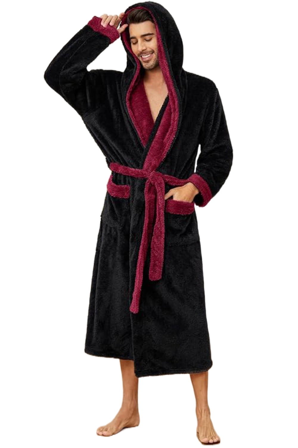 U2SKIIN Mens Hooded Robe, Big and Tall Full Length Plush Robe for Men