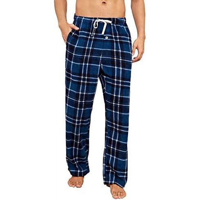 U2SKIIN Mens Fleece Pajama Pants, Comfy Plaid Lounge PJ Bottoms with Pockets,(DarkBlue Plaid,L