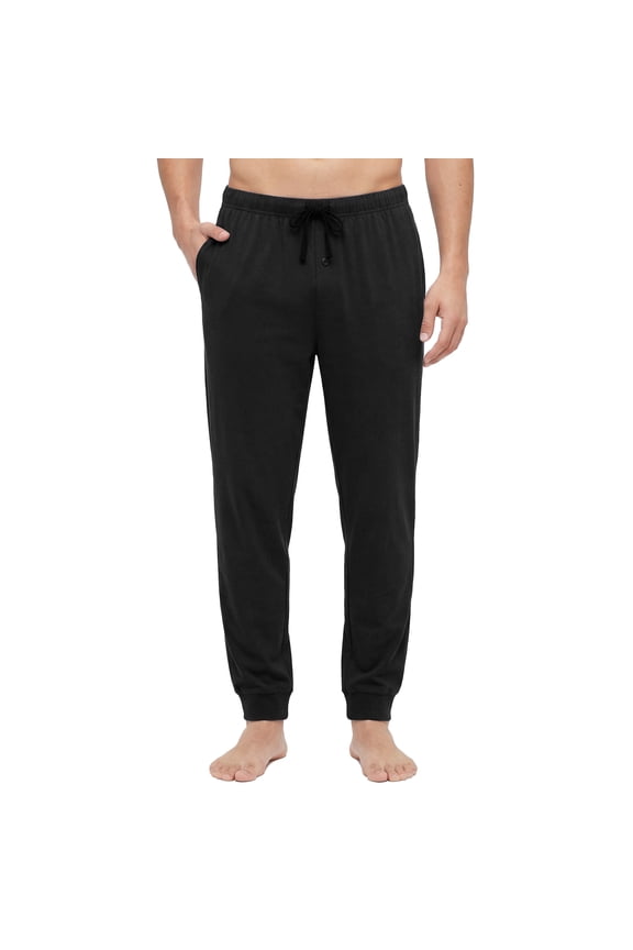 Mens Pajama Pants, Soft Lightweight Lounge PJ Bottoms with Pockets,(Black,L)