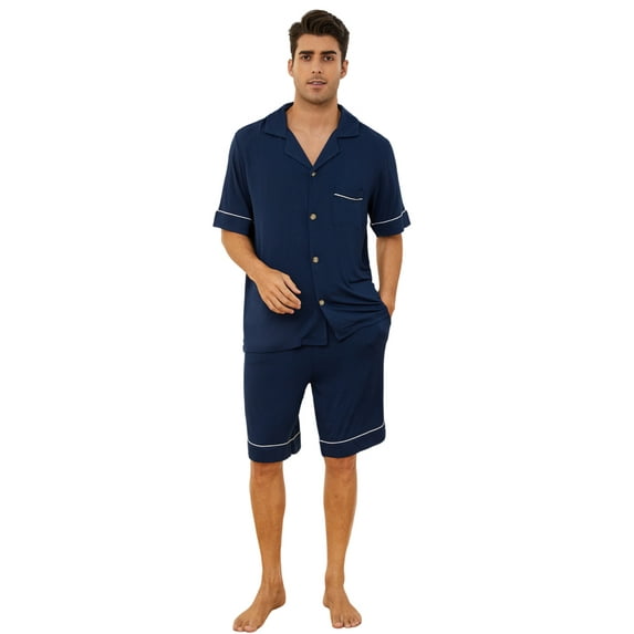 U2SKIIN Mens Pajama Set, Lightweight Button-up Short Pajama Set for Men(Navy, L)