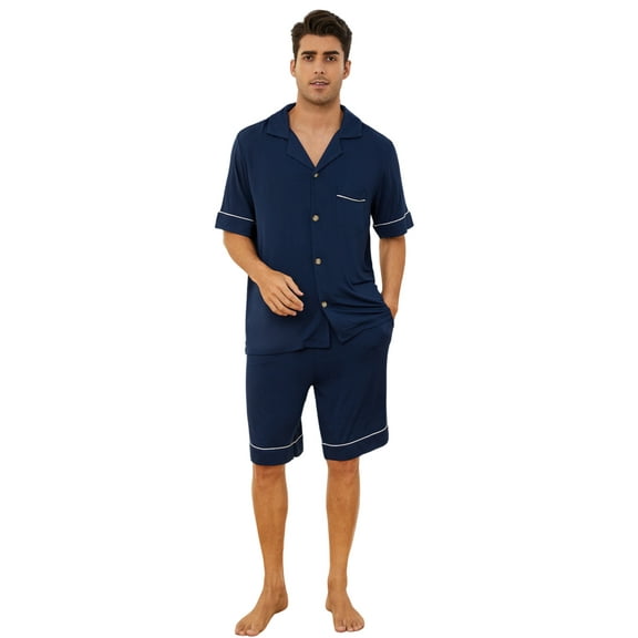 U2SKIIN Mens Pajama Set, Lightweight Button-up Short Pajama Set for Men(Navy, L)