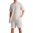 thumbnail image 1 of U2SKIIN Mens Pajama Set, Short Sleeve Lightweight Sleepwear Soft Nightwear Set With Pocket,(Beige Mel.M), 1 of 5