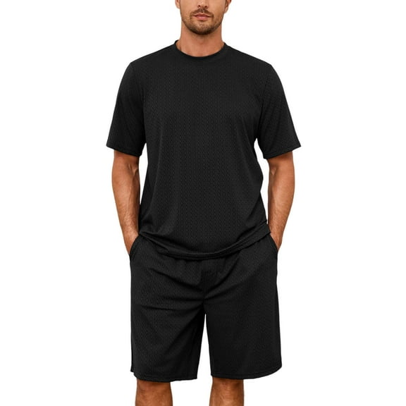 U2SKIIN Mens Pajama Set, Short Sleeved Pajamas Set for Men Lounge Sleepwear with Pockets (Black, 2XL)