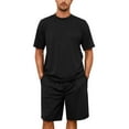 thumbnail image 1 of U2SKIIN Mens Pajama Set, Short Sleeved Pajamas Set for Men Lounge Sleepwear with Pockets (Black, L), 1 of 4
