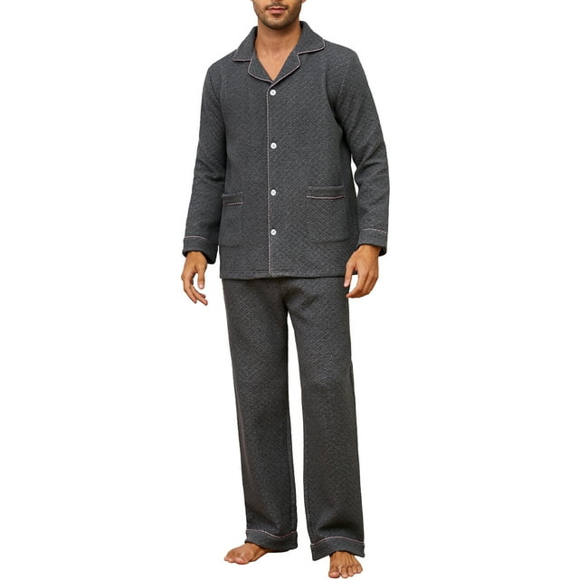 U2SKIIN Mens Pajama Set Soft Warm Long Sleeve Quilted Fabric Cotton ...