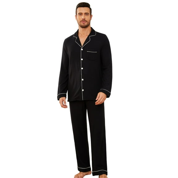 U2SKIIN Mens Pajama Sets, Ultra Soft Button Down Loungewear Long Sleeve Pjs Sets,(Black,XL)