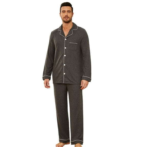 U2SKIIN Mens Pajama Sets, Ultra Soft Button Down Loungewear Long Sleeve Pjs Sets,(Dark Grey Mel.L)