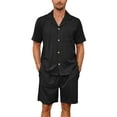 thumbnail image 1 of U2SKIIN Mens Pajamas Set, Lightweight Button-Down Short Sleeve Sleepwear 2-Piece for Men (Black, 2XL), 1 of 4