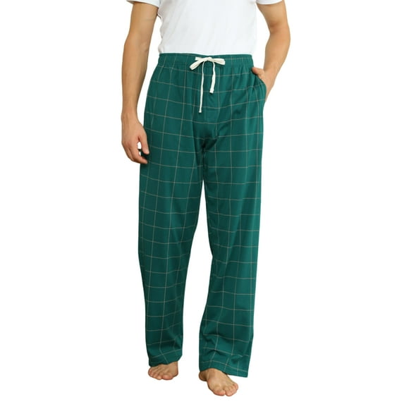 U2SKIIN Mens Pliad Cotton Pajama Pants, Lightweight Sleep Pants for Men(Plaid-Hunter Green, S)