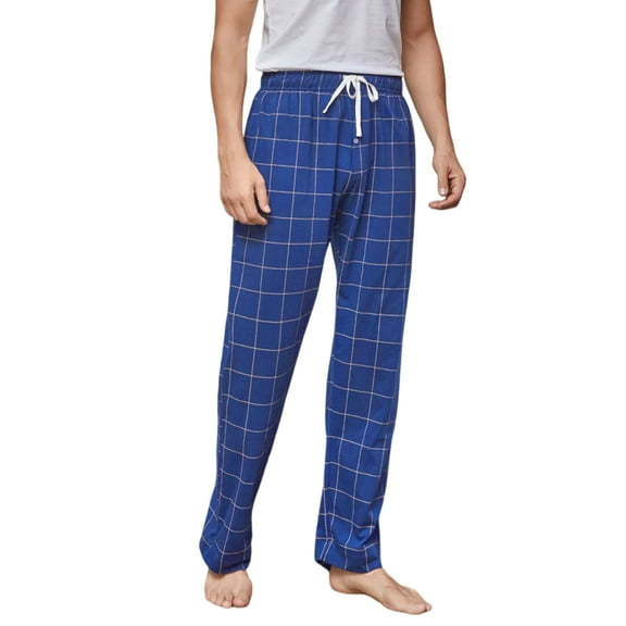 U2SKIIN Mens Pliad Cotton Pajama Pants, Lightweight Sleep Pants for Men(Plaid-Royal Blue, L)