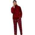 thumbnail image 1 of U2SKIIN Mens Plush Plaid Pajamas Set, Ultra Soft Pullover Sleepwear Warm Pjs set,(Burgundy+Red Blue Plaid,L), 1 of 5