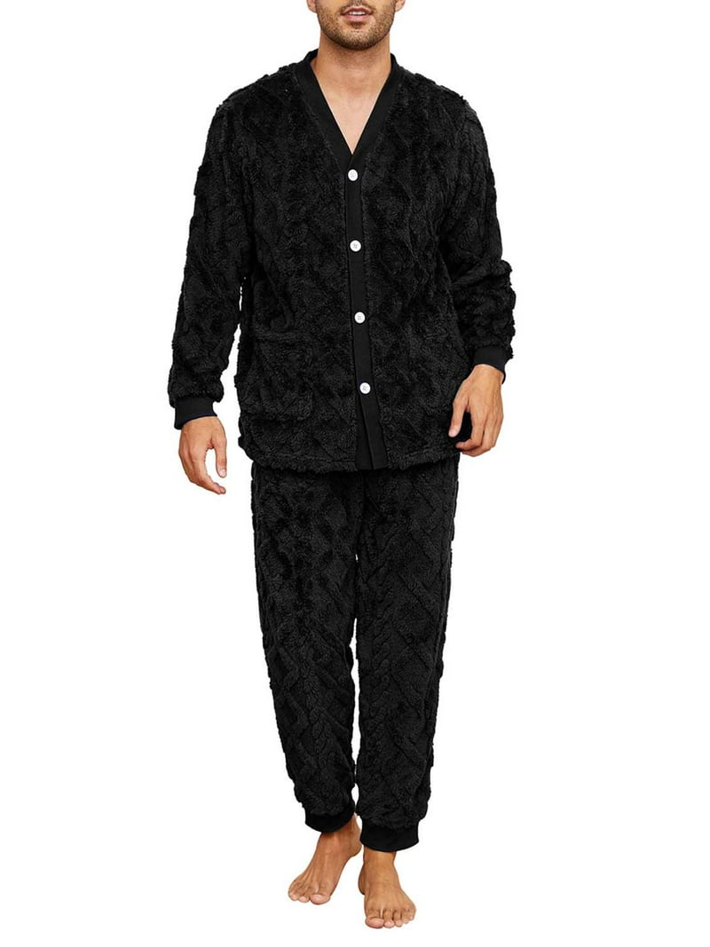 U2SKIIN Mens Plush Warm Pajama Sets Soft Fluffy Long Fuzzy