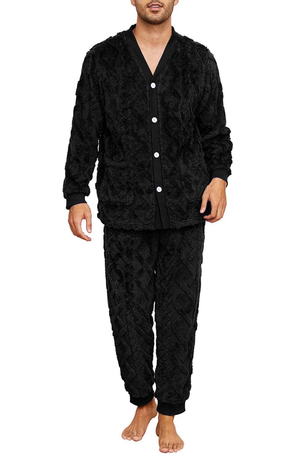 Mens Fleece Pajamas Winter Pjs Mens Male Black Fleece Pyjamas