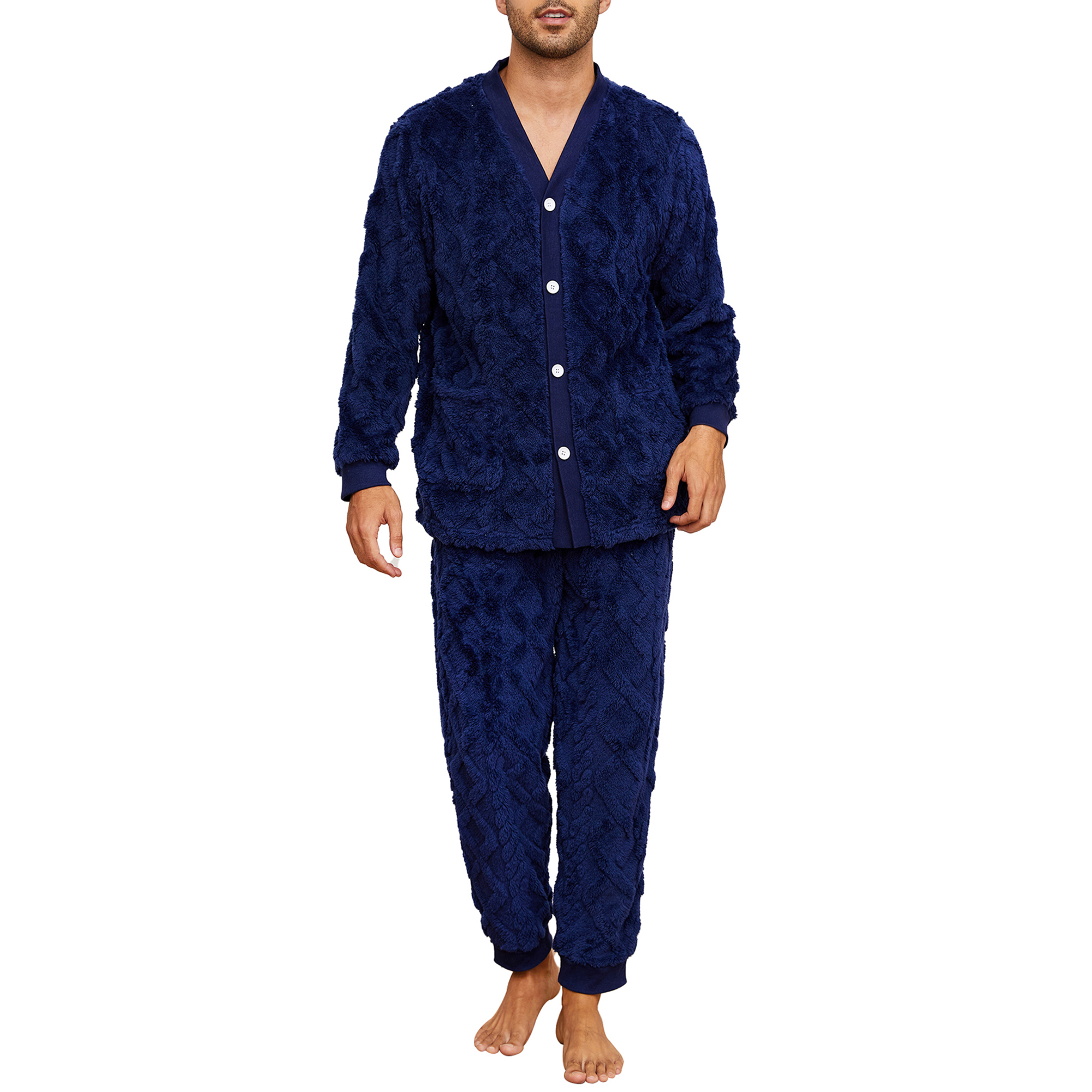 U2SKIIN Mens Plush Warm Pajama Sets Soft Fluffy Long Fuzzy Sleepwear 