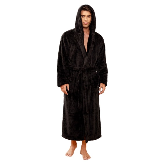 U2SKIIN Mens Robe Big and Tall with Hood,Full Length Plush Robe for Men Long Fleece Bathrobe(Black, S/M)