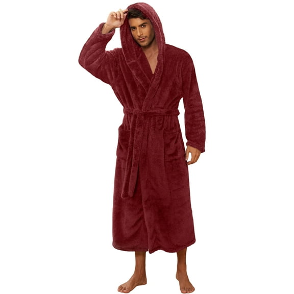 U2SKIIN Mens Robe Big and Tall with Hood,Full Length Plush Robe for Men Long Fleece Bathrobe（Burgundy, 2XL/3XL）