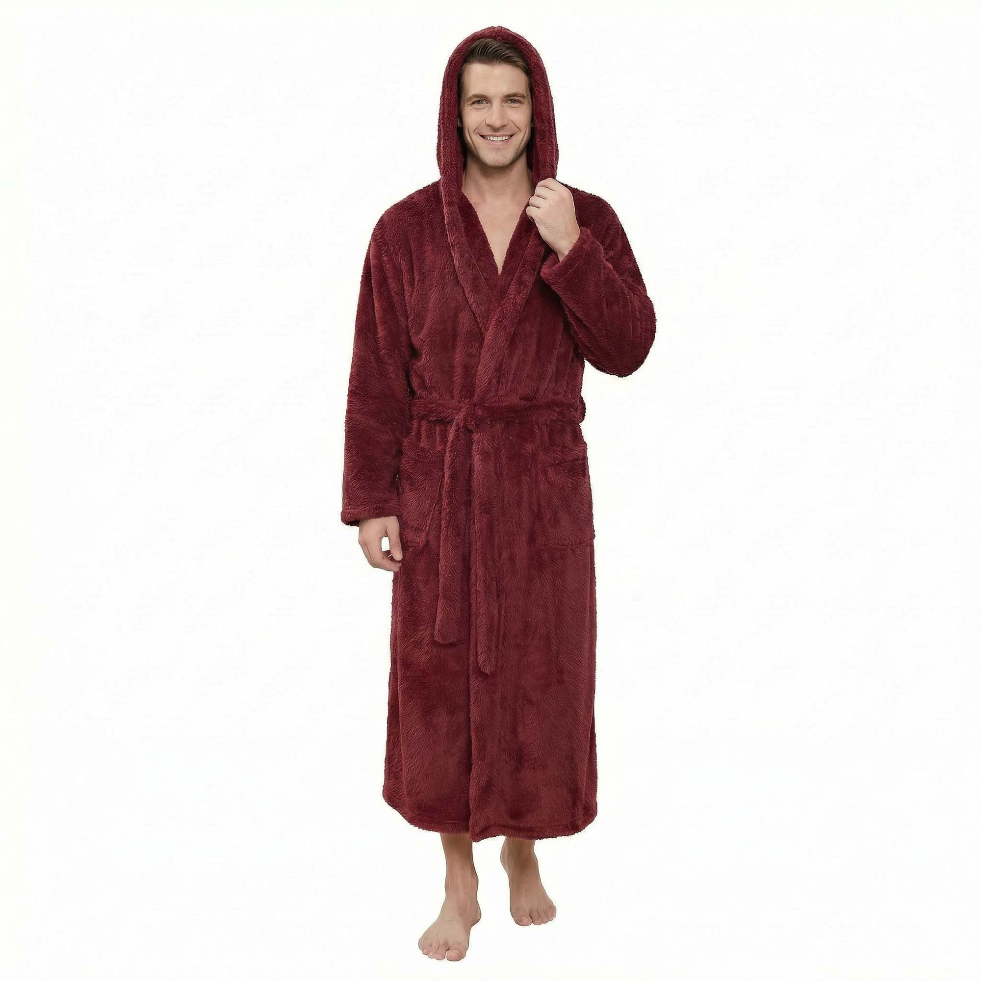 Maroon Robe Big U2SKIIN Mens Robe Big and Tall with Hood,Full Length Plush Robe for Men ...