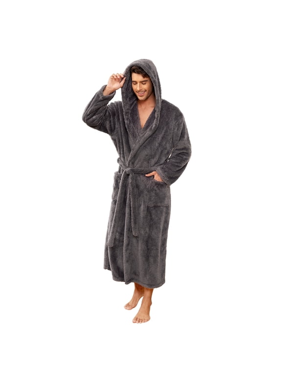 Mens Robe Big and Tall with Hood,Full Length Plush Robe for Men Long Fleece Bathrobe(Dark Grey, 2XL/3XL)