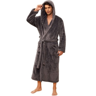 U2SKIIN Mens Robe Big and Tall with Hood,Full Length Plush Robe for Men Long Fleece Bathrobe（Dark Grey, L/XL）