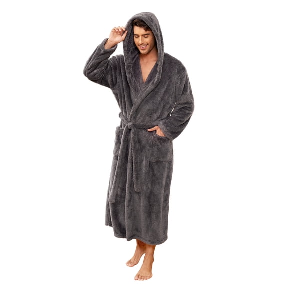 U2SKIIN Mens Robe Big and Tall with Hood,Full Length Plush Robe for Men Long Fleece Bathrobe(Dark Grey, L/XL)