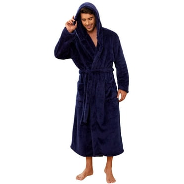 U2SKIIN Mens Robe Big and Tall with Hood,Full Length Plush Robe for Men Long Fleece Bathrobe（Navy, L/XL）