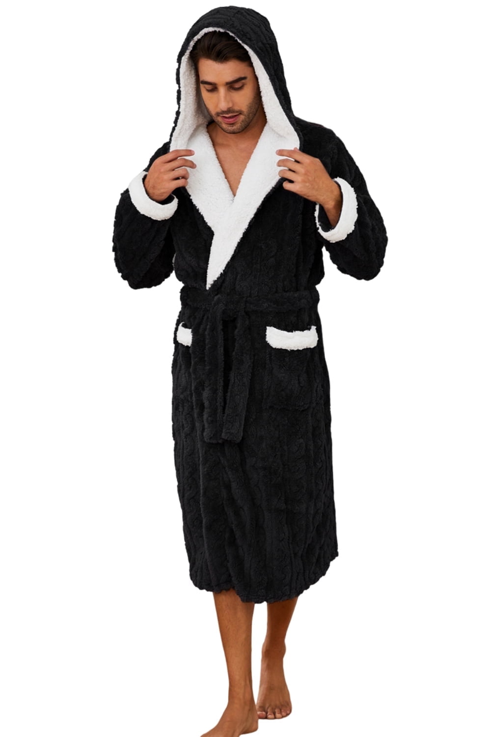 U2SKIIN Mens Robe with Hood,Full Length Plush Robe for Men Contrast ...