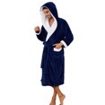 thumbnail image 1 of U2SKIIN Mens Robe with Hood,Full Length Plush Robe for Men Contrast Thick Fleece Bathrobe (Navy, XX-3X-Large), 1 of 7