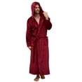 thumbnail image 1 of U2SKIIN Mens Robe with Hood,Full Length Plush Robe for Men Fleece Bathrobe（Burgundy, Large-X-Large）, 1 of 5