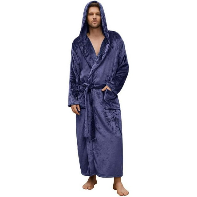 U2SKIIN Mens Robe with Hood,Full Length Plush Robe for Men Fleece Bathrobe（Navy, XX-Large-3X-Large）
