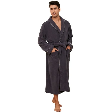 U2SKIIN Mens Shawl Collar Fleece Bathrobe, Soft Warm Long Sleeve Robe with Pockets Spa Robes for Men Cozy Sleepwear（Dark Grey, S/M）